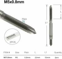 Метчики ручные XCAN M5х0,8мм, комплект из 2 шт, пластиковый футляр