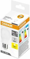 Лампа светодиодная OSRAM LED Base A, 560лм, 6,5Вт замена 60Вт, 3000К, теплый свет, E27, матовая