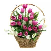 Искусственная композиция тюльпаны в плетеной вазе П-00-44 /Искусственные цветы для декора/ Декор для дома