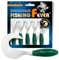 Твистер AQUA FishingFever ARGO, длина - 6,0cm, вес - 2,0g, упаковка 6 шт, цвет WH02 (зелено-белый), 1 упаковка