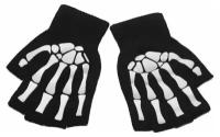 Перчатки митенки в стиле панк, унисекс, скелет/череп, светящиеся в темноте