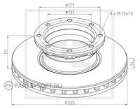 016.663-00A_диск торм.!335x34/111 8xM12x1.5 \MB ATEGO 612/4/5.812/4/5.712/5.812-23.917/23 PE AUTOMOTIVE 01666300A | цена за 1 шт
