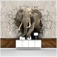 Фотообои на стену первое ателье "Слон из треснувшей стены" 115х100 см (ШхВ), флизелиновые Premium