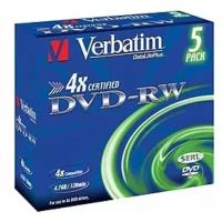 Диск DVD-RW Verbatim 4.7Gb 4x Jewel Case (5шт) (43285)