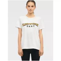 Футболка DKNY XXS белая с лого и желтыми такси на груди