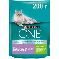 Purina One Сухой корм для кошек с чувствительным пищеварением с индейкой и рисом 1235313512397499 0,2 кг 37491 (2 шт)