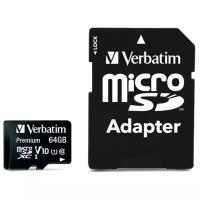 Карта памяти Micro SD 64 Gb VERBATIM 90MB/S MICROSD CLASS 10 (SD ADAPTOR) 44084