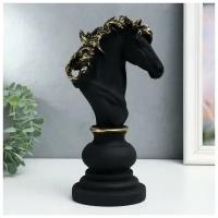 Сувенир полистоун "Шахматная фигура - Конь" чёрный с золотом микс 27х11,4х14,2 см 6581429