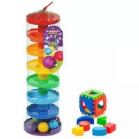 Развивающие игрушки для малышей: Игра "Зайкина горка мега" 15003 + Игрушка Сортер "Кубик логический малый" биплант