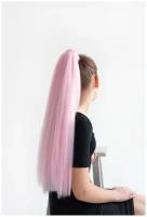 Накладной хвост на резинке Розовый 65см / Шиньон / Афрохвост / Искусственные накладные волосы