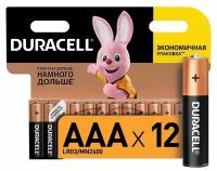 Батарейка алкалиновая Duracell Basic, AAA, LR03-12BL, 1.5В, блистер, 12 шт