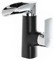 Смеситель для раковины в ванную комнату с каскадным изливом OneLife P08-921b, черный, хром