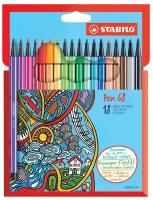 Фломастеры на водной основе STABILO Pen 68, 18 цветов