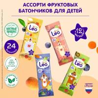 Батончики детские фруктовые со злаками LeoKids от леовит Ассорти 24 батончика по 20 г Упаковка 480 г