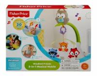 Fisher Price Мобиль на кроватку, Музыкальная карусель на батарейках, 3 подвесных игрушки, колыбельные мелодии