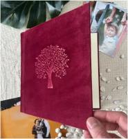 Фотоальбом для фотографий с чистыми листами 60 страниц, обложка Бежевый Велюр, тиснение Дерево, бордовый