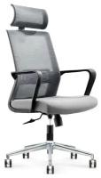 Кресло офисное Интер, база хром, черный пластик, серая сетка, серая ткань
