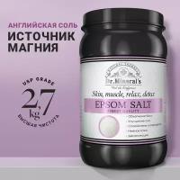 Dr.Mineral’s, Английская Соль для ванн «Epsom», от болей в мышцах, целлюлита и для расслабления, банка 2,7 кг