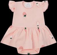 Боди платье детское для девочки с коротким рукавом, Клубнички, розовое, для новорожденных, праздничное 22 (68-74) 3-6 мес
