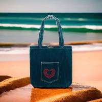Джинсовая сумка-шоппер MEDIUM с вышивкой HEART размер 35см х 35 см