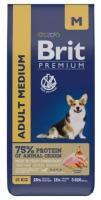 Корм для взрослых собак средних пород Brit Premium Dog Adult Medium с курицей 15 кг