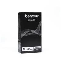 Перчатки нитровиниловые Benovy Nitrovinyl гладкие, черные, M, 50 пар в упаковке