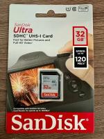 Карта памяти SanDisk SDHC 32 ГБ Class 10, UHS-I, R 120 МБ/с, 1 шт, черный