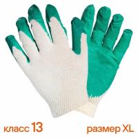 Перчатки трикотажные ХБ с латексным покрытием ладони, зеленые, (1 пара) 13 класс