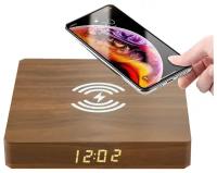 Часы-будильник с LED дисплеем и функцией быстрой беспроводной зарядкой MyPads A156-940 для мобильного телефона с желтыми цифрами из экологичного