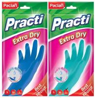 Paclan Practi Extra Dry Перчатки резиновые (M), тиффани/синий в ассортименте (10/10)