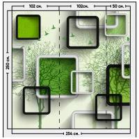 Фотообои / флизелиновые обои 3D салатовые квадраты на фоне деревьев и птиц 2,54 x 2,5 м