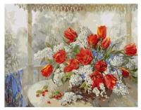 Картина по номерам Paintboy VA-1525 Тюльпаны с черемухой 40х50см