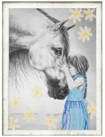 Рисунок на ткани Конёк (бисер), Девочка и лошадь, 29*39 см (8410)