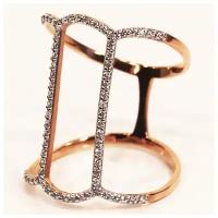 Широкое фаланговое кольцо из золота с фианитами