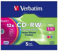 Оптический диск CDRW диск Verbatim DataLifePlus 700Mb 12x SlimCase 5шт (43167)