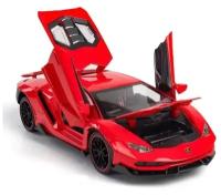 Машинка инерционная металлическая Ламборджини Lamborghini Aventador 1:24, с световыми и звуковыми эффектами, цвет Красный