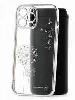 Силиконовый чехол для iPhone 13 Pro Max Kruche Flash drill Silver противоударный с защитой камеры прозрачный с рисунком и стразами Swarovski