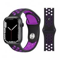 Ремешок силиконовый перфорированный Sport NK для Apple Watch 42/44/45/49 мм, на кнопке, черный+фиолетовый (6)