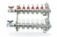Коллектор для теплого пола в сборе 6 контуров VIEIR нерж. С кранами 1"x3/4"