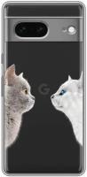 Полупрозрачный дизайнерский силиконовый чехол для Гугл Пиксель 7 / Google Pixel 7 Кошки принт