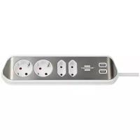 1153590420 Brennenstuhl удлинитель Extension Socket,угловой, 2м., 4 роз., 2 USB 3,1А, серебристо-белый