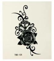 Временная татуировка переводная "Черная роза" тату наклейка на тело 9.5х5.5см