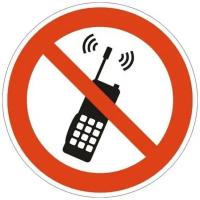 Табличка информационная «Использование мобильныx телефонов запрещено» гасзнак P18 (круглая, 200x200мм, пленка ПВХ) красно-белая, 1шт