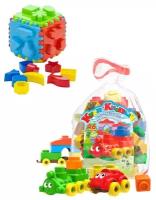 Развивающие игрушки для малышей набор Игрушка сортер "Кубик логический большой" + Конструктор "Кноп-Кнопыч" 46 дет