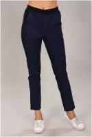 Женские медицинские брюки Альба-С синие прямые зауженные трикотажные на резинке с карманами, размер 54