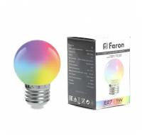 Лампа светодиодная LED 1вт,230В Е27 RGB, быстрая смена цвета шар, Feron LB-37 38126, E27, G45