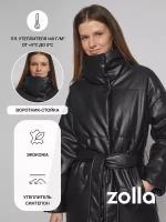 Тёплая куртка из экокожи с поясом, цвет Черный, размер XS 023125102154