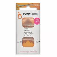 Иглы ручные PONY для шитья BLACK Sharps 01845, №5-10, 20 шт