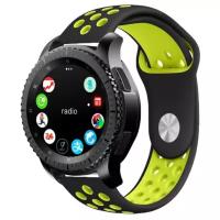 Силиконовый водостойкий сменный ремешок MyPads для умных смарт-часов Huawei Watch 2 (Classic / Sport) / Samsung Gear S2 Classic R7320/R730 со спортивным дизайном с дырками под вентиляцию и кнопкой застежкой (Черный-Зеленый)