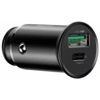 Автомобильное зарядное устройство BASEUS Circular Metal, USB+USB-C, 5A, 30 Вт, черный CCYS-C01